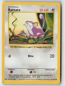 Rattata 61/102 Common Base Set Shadowless Pokemon Unlimited Moderately Played - Image 1