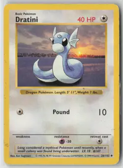 Dratini 26/102 Uncommon Base Set Shadowless Pokemon Unlimited Moderately Played - Image 1