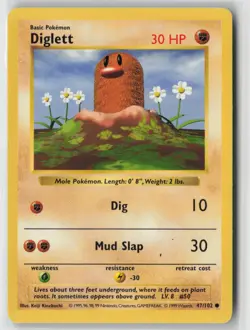 Diglett 47/102 Common Base Set Shadowless Pokemon Moderately Played - Image 1