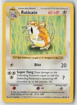 Raticate 40/102 Uncommon Base Set Shadowless Pokemon Unlimited Moderately Played - Image 1