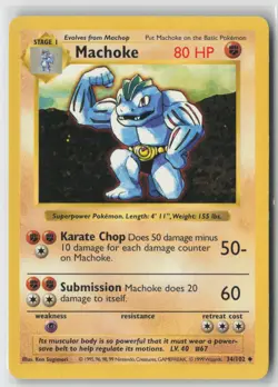 Machoke 34/102 Uncommon Base Set Shadowless Pokemon Unlimited Moderately Played - Image 1