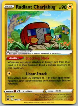 Radiant Charjabug 051/159 Radiant Rare Crown Zenith Pokemon Holo Near Mint - Image 1