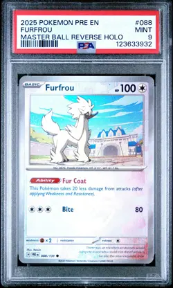 2025 POKEMON PRE EN-PRISMATIC EVOLUTIONS MASTER BALL REVERSE HOLO FURFROU PSA 9 - Image 1