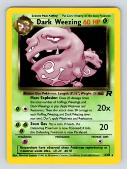 LP* Dark Weezing Rocket Set Holo Rare Pokemon Card 14/82 WOTC - Image 1