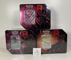Pokemon TCG Destined Rivals Team Rocket Tin 5 Boosters Art Set Mewtwo Persian - Image 1