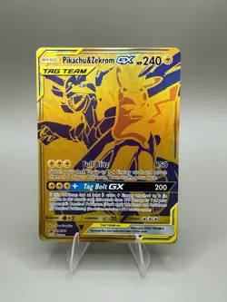 Pikachu and Zekrom GX Tag Team Gold Full Art Promo Card SM248 ⭐ - Image 1