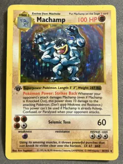 Pokemon Card TCG Machamp 1st EDITION Holo Rare Shadowless Base Set 8/102 LP - Image 1