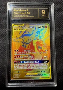 Pokemon Graded Card Reshiram & Charizard GX SM247 Tag Team GX All Stars TCG 9 - Image 1