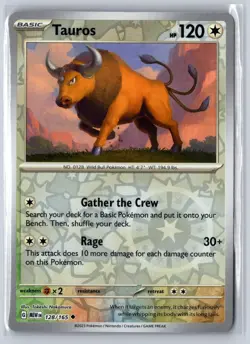 Tauros 128/165 Uncommon 151 Pokemon Reverse Holo Near Mint - Image 1