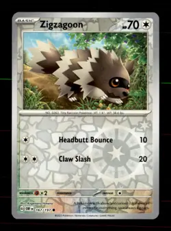 Zigzagoon 167/197 Common Obsidian Flames Pokemon Reverse Holo Near Mint - Image 1
