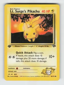 Lt. Surge's Pikachu 84/132 1st Edition Common Gym Challenge Pokemon 2000 MP - Image 1