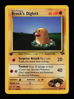 Brock's Diglett 67/132 1st Edition Common Gym Challenge Pokemon Cards - Image 1