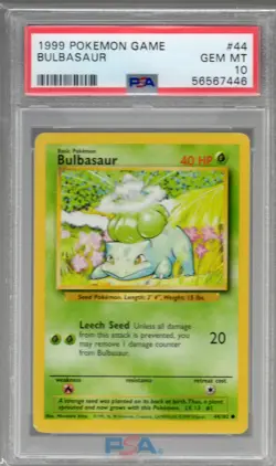 1999 Pokemon Base Set Bulbasaur #44 PSA 10 GEM MINT Unlimited Vintage - Image 1