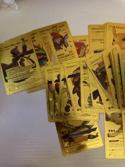 Set Of 50+ Pokemon Gold Foil Fan Art Cards including Many Pikachu & Charizard - Image 1