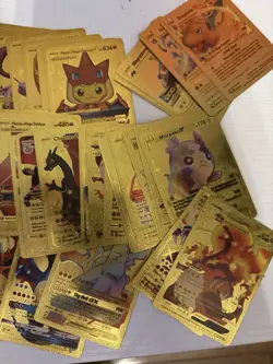 Set Of 50+ Pokemon Gold Foil Fan Art Cards including Many Pikachu & Charizard - Image 3