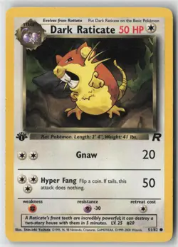 Dark Raticate 51/82 Common Team Rocket Pokemon 1st Edition Moderately Played - Image 1