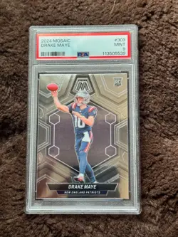 2024 Panini Mosaic #303 DRAKE MAYE Rookie Card Patriots RC PSA 9 - Image 1