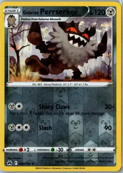 Galarian Perrserker - Crown Zenith 085/159 - Rare Reverse Holo LP - Pokemon Card - Image 1