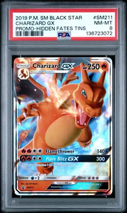2019 POKEMON SM BLACK STAR PROMO HIDDEN FATES TINS #SM211 CHARIZARD GX PSA 8 - Image 1