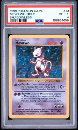 1999 POKEMON BASE SET SHADOWLESS #10 MEWTWO-HOLO PSA 4 - Image 1