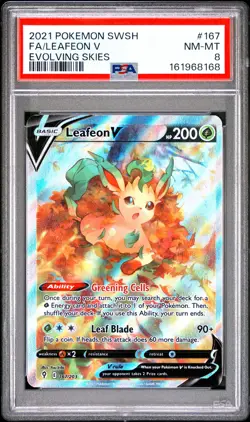 2021 POKEMON SWORD & SHIELD EVOLVING SKIES #167 FULL ART/LEAFEON V PSA 8 - Image 1