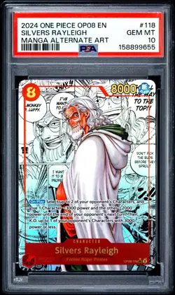 2024 ONE PIECE OP08-TWO LEGENDS MANGA ALTERNATE ART #118 SILVERS RAYLEIGH PSA 10 - Image 1
