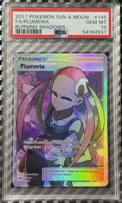 2017 Pokemon Sun & Moon Burning Shadows # 145 Full Art Plumeria PSA 10 Card! - Image 1