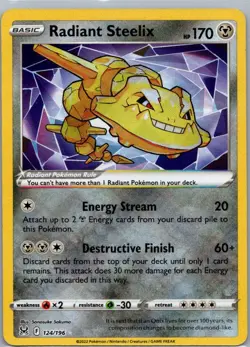 Pokemon TCG Radiant Steelix 124/196 Lost Origin Holo LP - Image 1