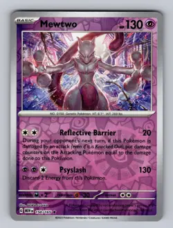 Mewtwo 150/165 Rare 151 Pokemon Reverse Holo Near Mint - Image 1