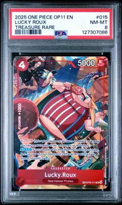 2025 One Piece Op11 English Lucky Roux Treasure Rare Op09-015 PSA 8 - Image 1