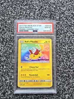 Pokemon TCG 2017 Ash's Pikachu Promo Card I Choose You! #SM108 PSA 10 - Image 1