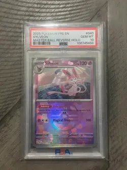 2025 POKEMON PRE EN-PRISMATIC EVOLUTIONS MASTER BALL REVERSE HOLO SYLVEON PSA 10 - Image 1