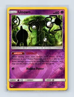 Unown 90/214 Rare Lost Thunder Pokemon Reverse Holo Lightly Played - Image 1