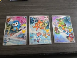 First Partner Illustration Set Full Art Holo Piplup Turtwig Chimchar Pokemon NM - Image 1