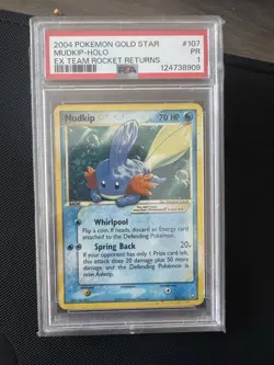 Pokemon Mudkip Gold Star Holo PSA 1 EX Team Rocket Returns 107/109 2005 - Image 1