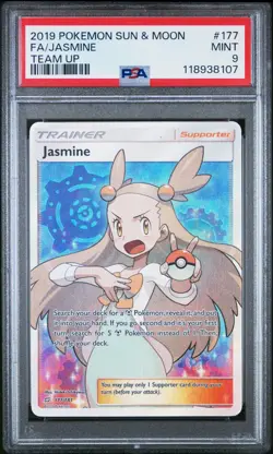 2019 POKEMON SUN & MOON TEAM UP 177 FULL ART/JASMINE PSA 9 - Image 4