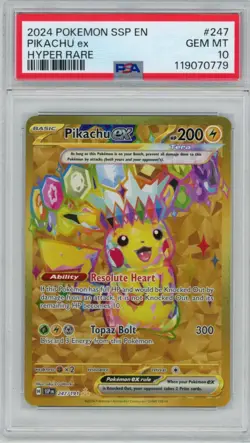 2024 Pokemon Surging Sparks Pikachu EX 247/191 Hyper Rare PSA 10 - Image 1
