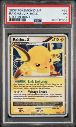 2008 POKEMON DIAMOND & PEARL STORMFRONT #99 RAICHU LV.X-HOLO PSA 7 - Image 1