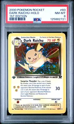 2000 POKEMON ROCKET 1ST EDITION #83 DARK RAICHU-HOLO PSA 8 - Image 1