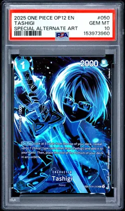 2025 ONE PIECE OP12-LEGACY OF THE MASTER SPECIAL ALTERNATE ART TASHIGI PSA 10 - Image 1