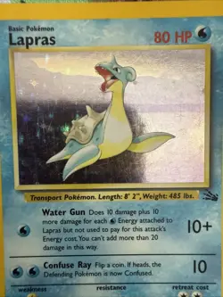 Pokemon TCG Lapras Fossil Holo Unlimited Rare Card 10/62 Vintage! ✨ - Image 3