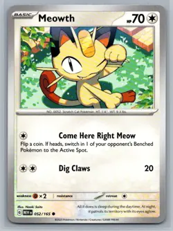 Meowth 52/165 Scarlet & Violet 151 Common Pokemon TCG 2023 - Image 1