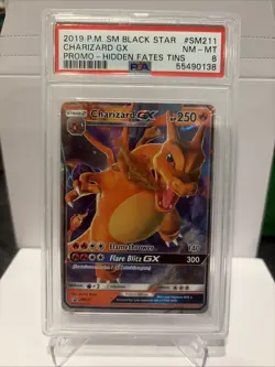 2019 P.M. SM Black Star Charizard GX #SM211 Promo Hidden Fates Tins PSA 8 - Image 1