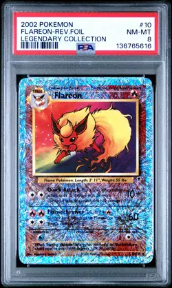 2002 POKEMON LEGENDARY COLLECTION #10 FLAREON-REVERSE FOIL PSA 8 - Image 1