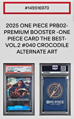 2025 CROCODILE One Piece PRB02-PREMIUM BOOSTER THE BEST- VOL.2 ALT ART PSA 10 GM - Image 4