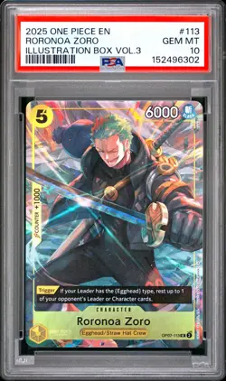 2025 ONE PIECE PROMOS ILLUSTRATION BOX VOL.3 #113 RORONOA ZORO PSA 10 - Image 1