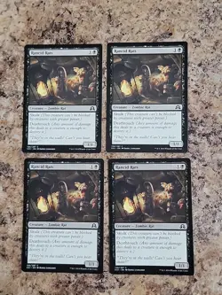 Rancid Rats *PLAYSET* 4x MtG Shadows over Innistrad Unplayed Commander Rats - Image 1
