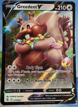 Greedent V 217/264 Fusion Strike Ultra Rare Holo Pokemon Card NM - Image 1
