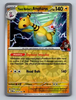 Team Rocket's Ampharos 074/182 Uncommon Destined Rivals Pokemon NM Reverse Holo - Image 1