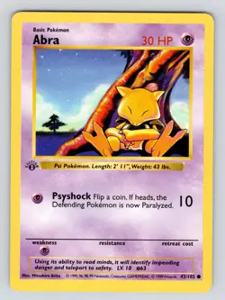 LP! Pokemon TCG Abra Base Set 43/102 Regular 1st Edition Common - Image 1